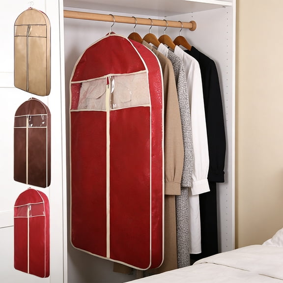 Btomtd Hanging Garment Bag with Transparent Window, Suit Cover for Travel, Storage Bags for Coats, Jackets, Shirts, 23.6"D x 4"W x 34.6"H (Coffee)