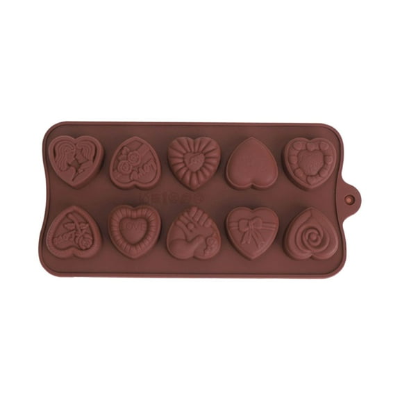 Btomtd Heart Chocolate Molds with 10 Rose Silicone Designs, Non Stick Baking Molds for DIY Valentine Treats, Household Cake Pan and Cookie Sheets, Size 8.3"x4.1", Brown