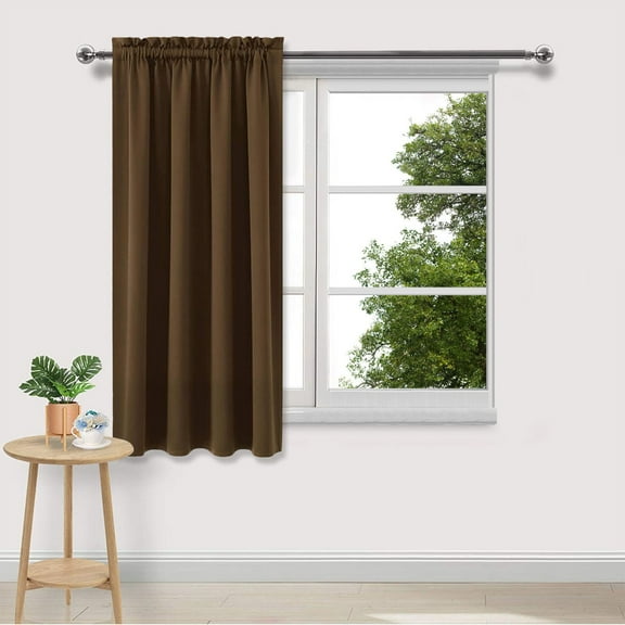 Btomtd Heat Insulating Blackout Curtains for Living Room, Scandinavian Solid Color Curtains for Bedroom, Silk Like Kitchen Curtains - 37.79"x44.88", Brown