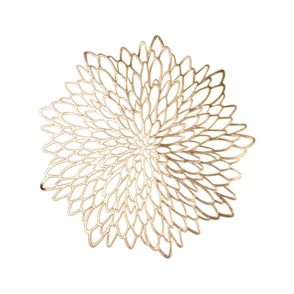 Btomtd Hibiscus Flower Hollow Placemats for Wedding, Center Decoration Table Place Mats for Home Decor, Floral Designs Place Mats for Dining and Kitchen, 15"x15", Gold