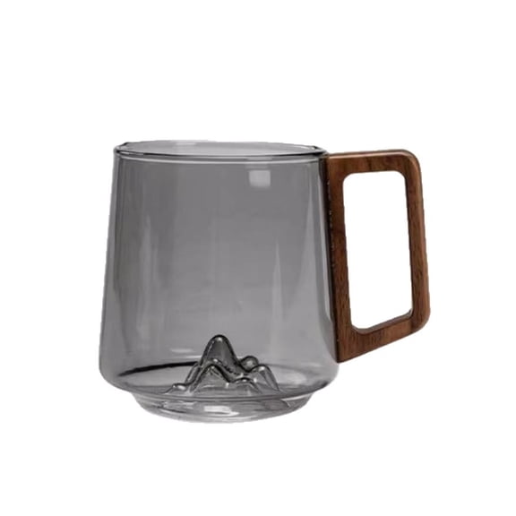 Btomtd High Temperature Glass Tea Cups with Walnut Wood Handle - 11oz Office Drinking Cups, Mug for Coffee and Wine, Brown