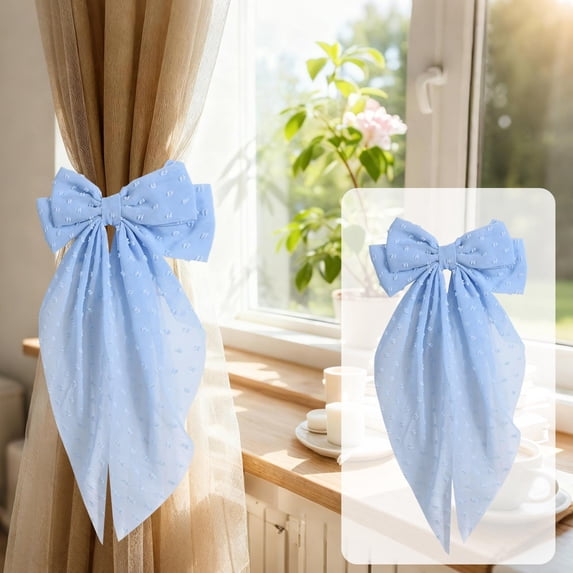 Btomtd Holiday Curtain Tiebacks and Buckle in Bow Shape, Curtain Holdbacks for Home Decor During Valentine‘s Day, Wedding and Party, 1 Pack, Blue