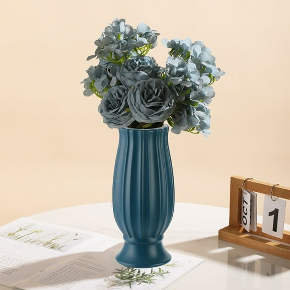Btomtd Home Decor Flower Plant Pots, Ceramic-Style Plastic Vase, Living Room Planter and Tabletop Display Container, Blue