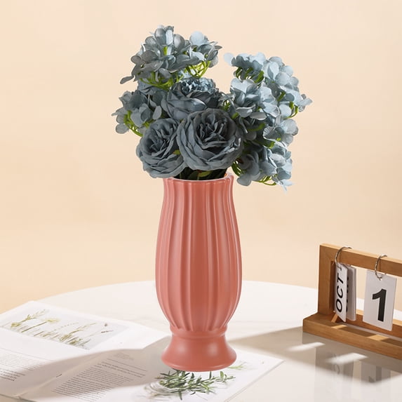 Btomtd Home Decor Flower Plant Pots, Ceramic-Style Plastic Vase, Living Room Planter and Tabletop Display Container, Orange