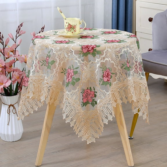 Btomtd Household Tablecloth for Coffee Table, Small Round Table Cloth with Gauze Embroidery, Multi-Use Table Cover and Towel for Living Room Decor, 35"x35", Coffee