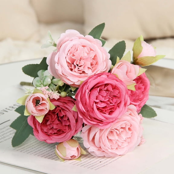 Btomtd Imitation Persian Rose Artificial Flowers, 12.6 Inch Handheld Style Fake Flowers Bouquets for Wedding Flower Wall and Home Decor (Hot Pink)