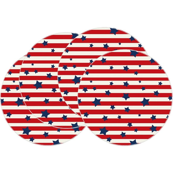 Btomtd Independence Day Placemats Set of 4, 14 Inch Round Red White Blue Table Mats, Washable Heat Resistant Decorative Place Mats for July 4th Dining & Party, Multicolor #06