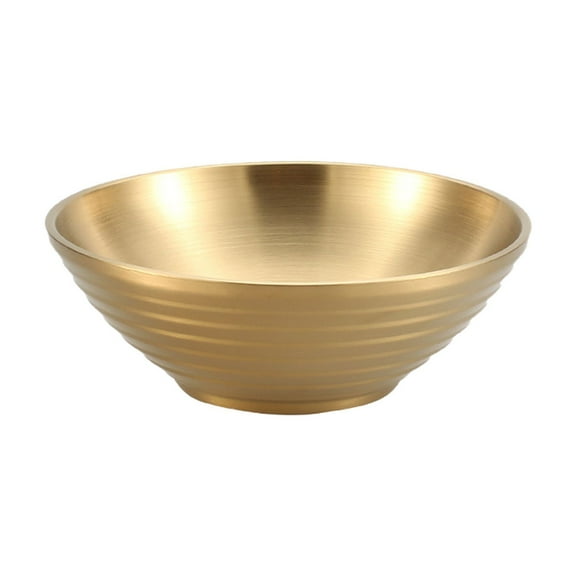 Btomtd Japanese Style Bucket Ramen Bowl Cold Noodle Tableware Bowls Double Insulated Stainless Steel Large Loudspeaker Shape Rice Bowl, Gold