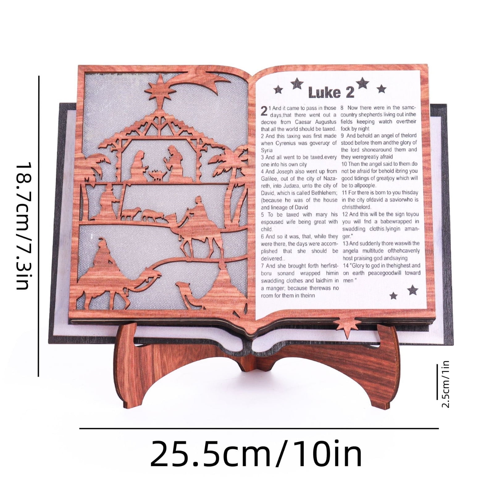 Btomtd Jesus,Easter Decorations,Engraved Wood 11 Inch Stand Book Bible Statue Display With Light Birth Scene Figurine Easter Christmas Wooden Decorations For Home Church Table