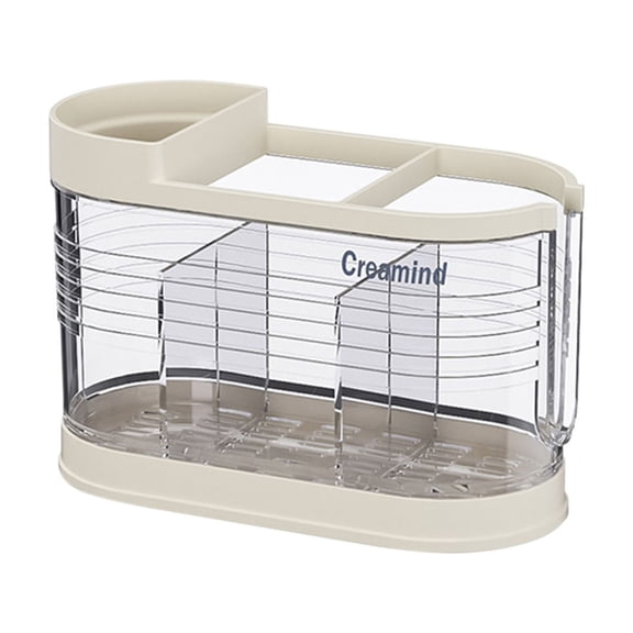Btomtd Kitchen Chopstick Cage with Compartments, Transparent Countertop Cutlery Organizer and Holder, Multifunctional Drainable Storage Containers, Size 2L, White