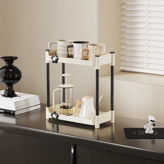 Btomtd Kitchen Countertop Storage Rack Organizer, Household Cup Storage and Detachable Shelf, Tabletop Organizer Shelf Rack for Dining 11"W x 6"D x 11"H, 2-Tier