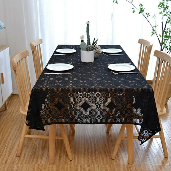 Btomtd Lace Hollowed Out Tablecloth, Elegant Table Cover for Coffee and Book Tables, Coordinating Napkin and Table Cloth for Home Dining Room, 56"x56", Black