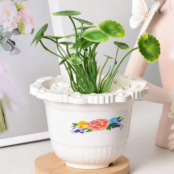 Btomtd Lace Up Detail Plastic Flower Pot, 0.5L Thickened Flat Mouth Planter, Decorative Small Plant Pots for Indoor Plants, White