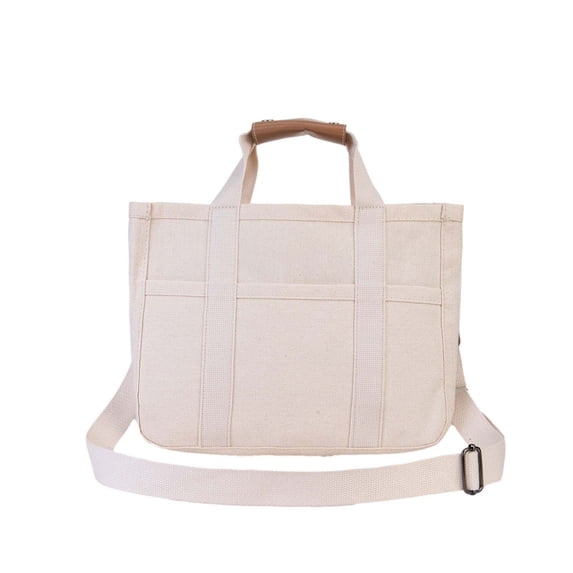 Btomtd Ladies Canvas Shoulder Bag, Casual Retro Tote Purse with Multi-Layer Design, Large Capacity Women's Crossbody Bag and Spacious Handbag, White