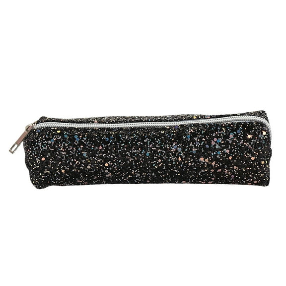 Btomtd Large Capacity Glitter Shiny Pencil Case Stationery Zipper Portable Pencil Bag Stationery Storage Bag Pencil Pouch for Students, Black