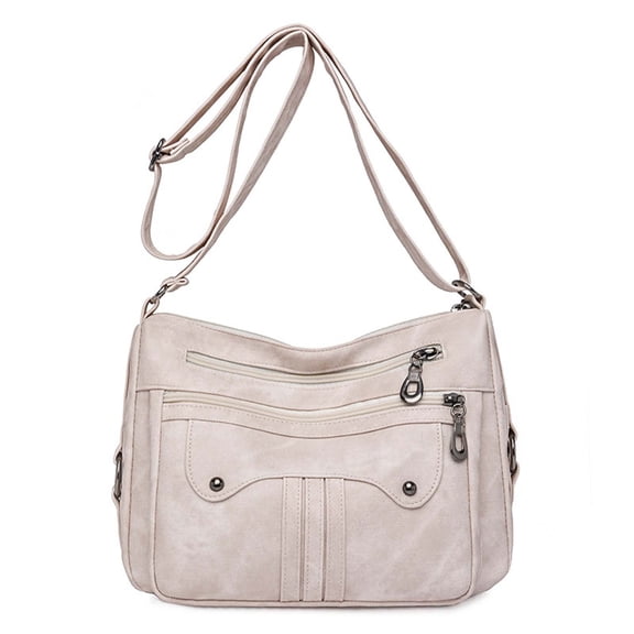 Btomtd Large Capacity Shoulder Bag in Washed Leather, Casual Tote and Fashionable Carry-All Bag, Spacious Handbag and Crossbody Bag with Organization, Beige