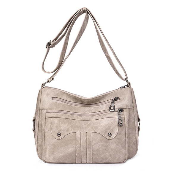 Btomtd Large Capacity Shoulder Bag in Washed Leather, Casual Tote and Fashionable Carry-All Bag, Spacious Handbag and Crossbody Bag with Organization, Khaki