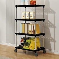 Btomtd Large Mobile Floor Shelving Unit, Adjustable Tier Storage Cart for Kitchen, Bathroom and Snack Organizer Shelf Rack 16"W x 8"D x 33"H, 4-Tier, Black