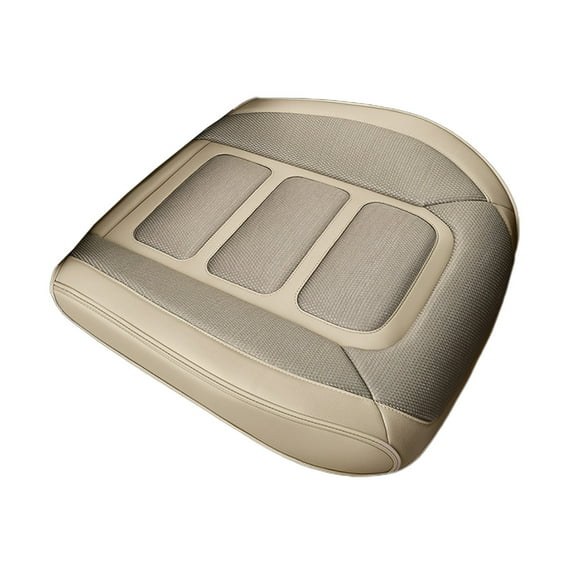 Btomtd Leather Car Seat Cushion for All Seasons Fully Enclosed Seat Cover Breathable and Supportive Automotive Seat Cushion - 18.11x18.11 inch, Beige