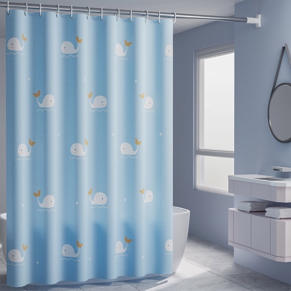 Btomtd Light Blue Gradient Shower Curtain with Dolphin Pattern, Waterproof Plastic Shower Curtain Liner with 7 Rings, Bathroom Curtain for Toilet and Kitchen Use - 31.49"x70.86", B