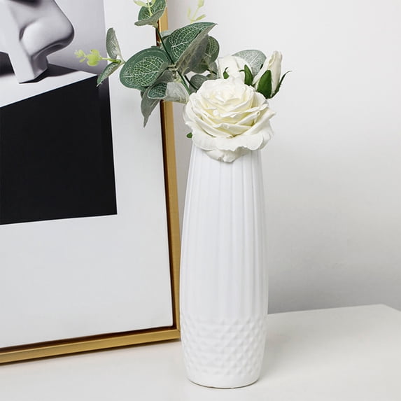 Btomtd Living Room Decor Vase, Imitation Glazed Plastic Planter, Flower Pot and Display Container for Tabletop, White
