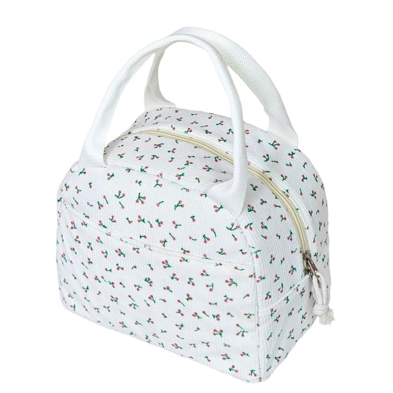 Btomtd Lunch Box for Women, Floral Pattern Insulated Portable Lunch Bag, Large Capacity Lunch Tote for Students, Office, Picnic, Outdoor, White