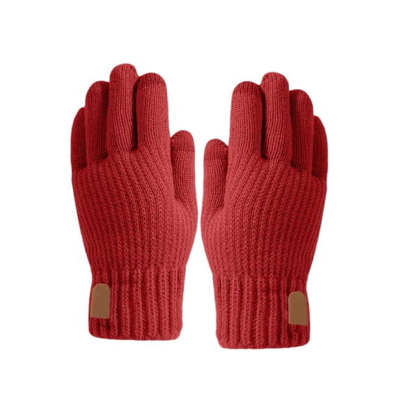 Btomtd Men's and Women's Woolen Knitted Gloves with Touch Screen, Winter Warm Gloves with Velvet Thick Lining for Outdoor Cold Protection and Warmth, Red