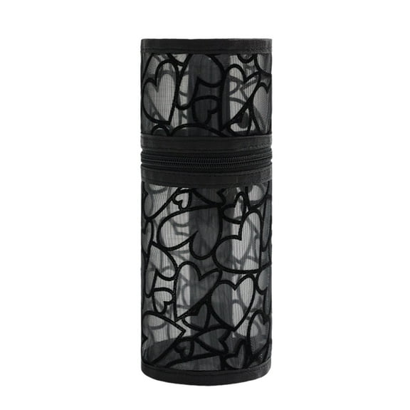 Btomtd Mesh Round Cylinder Makeup Bag for Brush Storage, Large Capacity Toiletry Bag, Cosmetic Bags for Makeup and Storage Organization, Black