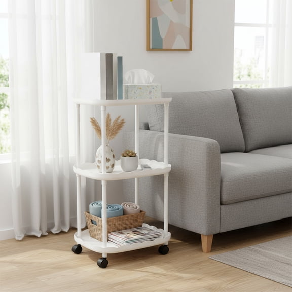 Btomtd Mini Bedside Table Rack for Small Spaces, Compact and Easy Assembly Side Table Shelf, Small Apartment Nightstand Storage Shelves 14"W x 14"D x 25"H, White