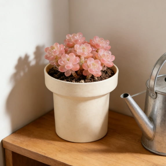 Btomtd Mini Plastic Pot for Plants, Small Indoor Planter for Desktop, Concise and Creative Flower Pot for Home Decor, Beige