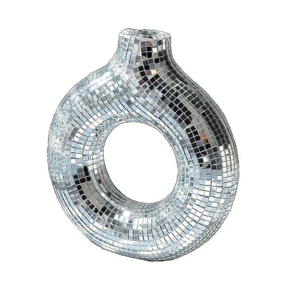 Btomtd Modern Mirror Mosaic Ring Trophy Vase, Decorative Flower Vase for Centerpiece, Suitable for Home Office and Party Decor, 5.5"D x 3.1"W x 5.9"H (Silver)