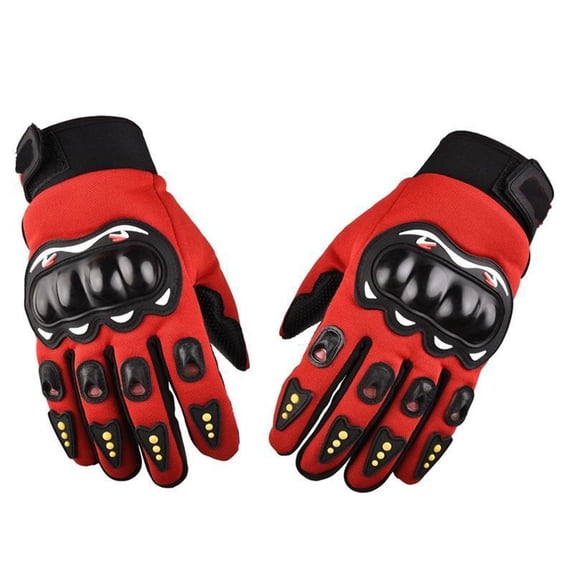 Btomtd Motorcycle Riding Gloves with Hard Shells for Joint Guard Protection, Breathable Full-Finger Gloves with Secure Grip, Red