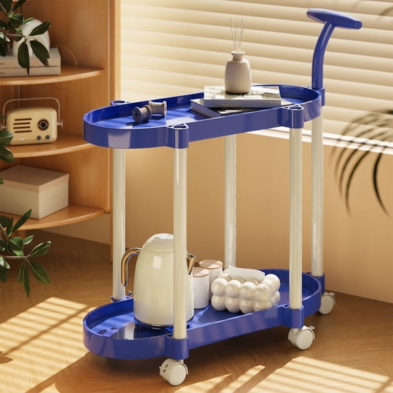 Btomtd Movable 2 Layer Storage Rack 2ith Wheels, Large Capacity Plastic Shelving Unit, Item Organizer Shelf Rack for Multiple Rooms 17"W x 8"D x 24"H, Orange