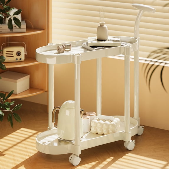Btomtd Movable 2 Layer Storage Rack 2ith Wheels, Large Capacity Plastic Shelving Unit, Item Organizer Shelf Rack for Multiple Rooms 17"W x 8"D x 24"H, White