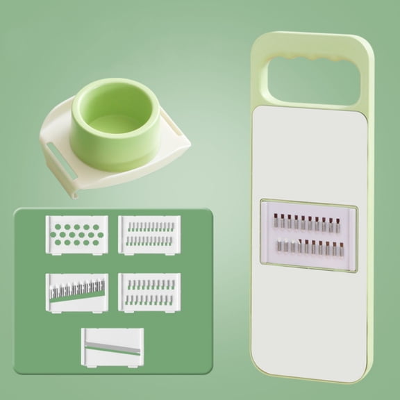 Btomtd Multi-Function Vegetable Mandoline Slicer Set with Hand Guard and 5 Blades, Full Kit Grater for Shredding and Julienne Cuts for Vegetables, Green