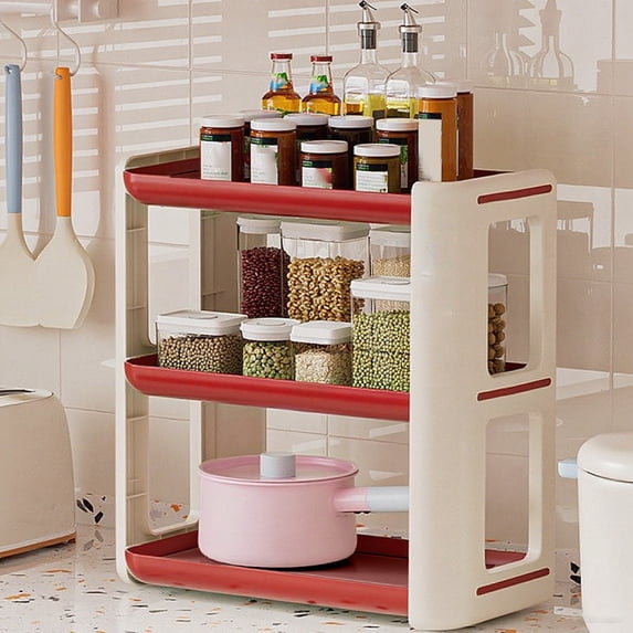 Btomtd Multi Layer Desk Organizer and Mail Dispenser Shelves, Countertop Storage Rack for Kitchen Spices, Multipurpose Bathroom Organizer Shelf 13"W x 7"D x 13"H, 3-Tier, Red