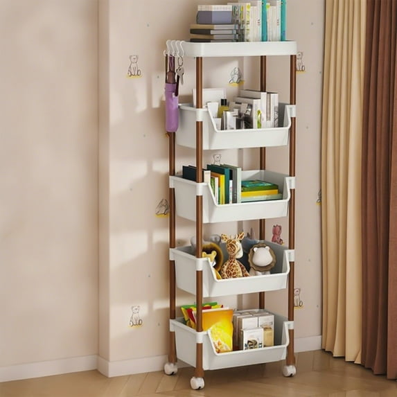 Btomtd Multi Layer Storage Cart with Wheels, Mobile Rack for Easy Assembly, Organizer Shelving Unit for Living Room Bedroom Kitchen Restroom 13"W x 9"D x 48"H, 5-Tier, B