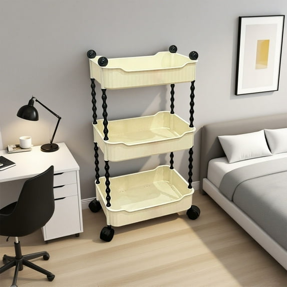 Btomtd Multi-Tier Multifunctional Rolling Cart with Wheels, Mobile Storage Rack for Living Room and Kitchen, Home Organizer Shelf for Snacks and Items 13"W x 9"D x 26"H, 3-Tier, White