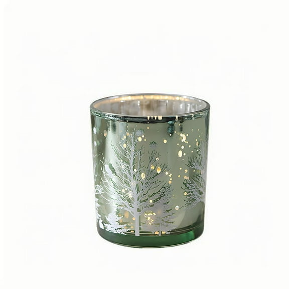 Btomtd Multicolor Glass and Electroplated Christmas Candle Cups, Tabletop Candle Holder for Home Aromatherapy Decor, Home Decor Candlestick Holders, 2"x2"x4", Green