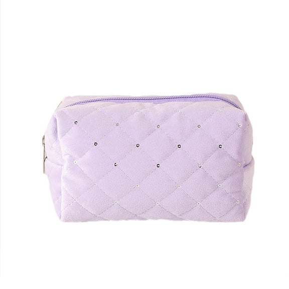 Btomtd Multifunctional Pattern Velvet Pencil Case Large Capacity Storage Student Zipper Pencil Bag Sequin Storage Pencil Pouch, Purple