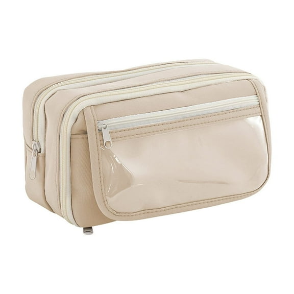 Btomtd Nine-Layer Transparent Pencil Bag, Zipper Storage Pencil Case and Utility Large-capacity Pencil Pouch Stationery Organizer, Beige