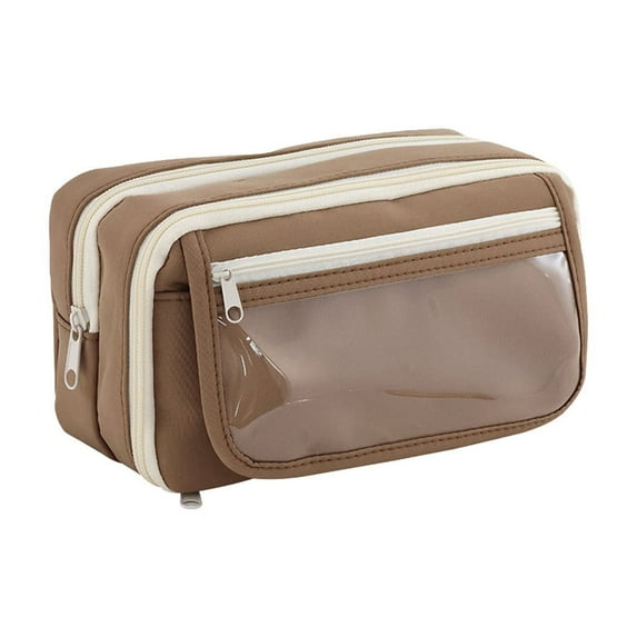 Btomtd Nine-Layer Transparent Pencil Bag, Zipper Storage Pencil Case and Utility Large-capacity Pencil Pouch Stationery Organizer, Brown