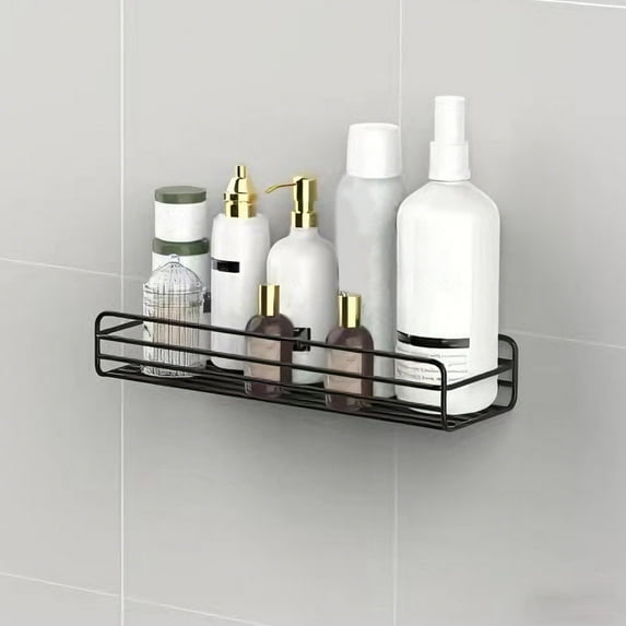 Btomtd No-Drill Rectangular Metal Wall Shelves, Bathroom and Shower Storage Rack Organizer, Space Saving Multipurpose Storage Shelf for Toiletries 10"W x 4"D x 2"H, Black