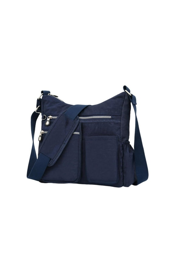 Nylon Crossbody Bag, Medium Size Shoulder Purse with Multiple Compartments, Casual Cloth Handbag for Daily Organization and Carry, Navy