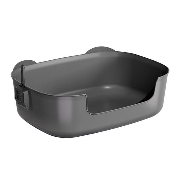 Btomtd Open Top Cat Litter Box, Large Capacity One-Piece Cat Litter Tray, Non-Stick Surface and Low-Track Cat Litter Pan for Easy Maintenance, Gray