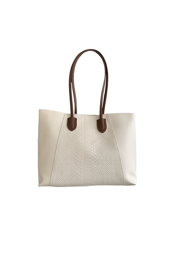 PU Embossed Tote Bag for Women, Versatile Shoulder Handbag with Uncomplicated Style, Commuter's Daily Purse, 15.6" x 2" x 10.8" (White)