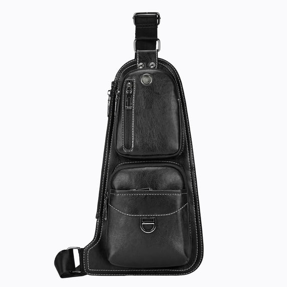 Btomtd PU Leather Crossbody Bags for Men, Business Casual Chest Shoulder Bag for Travel Work Daily Use, Large Capacity Sling Bag, Black