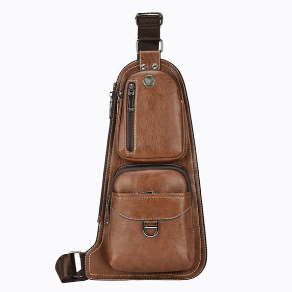 Btomtd PU Leather Crossbody Bags for Men, Business Casual Chest Shoulder Bag for Travel Work Daily Use, Large Capacity Sling Bag, Brown