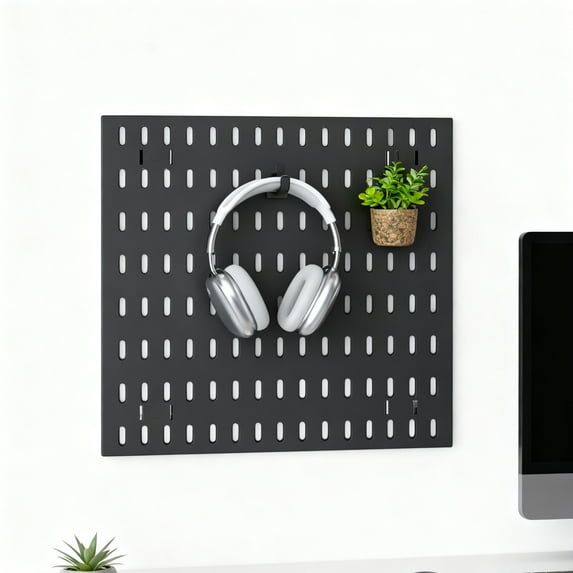 Btomtd Pegboard Shelf Organizer, Wall Mounted Storage Shelf for Hooks Dispaly, Modular Peg Board Rack for Tools, Kitchenware and Craft Supplies 12"W x 12"D x 0"H, Black