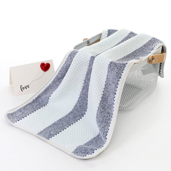 Btomtd Pineapple Check Striped Bath Towels, Thickened Absorbent Hand Towels for Washing, Soft Dry Hair Wrap Towel and Washcloth for Daily Use, 1-Pack, Size 30" x 14", Blue
